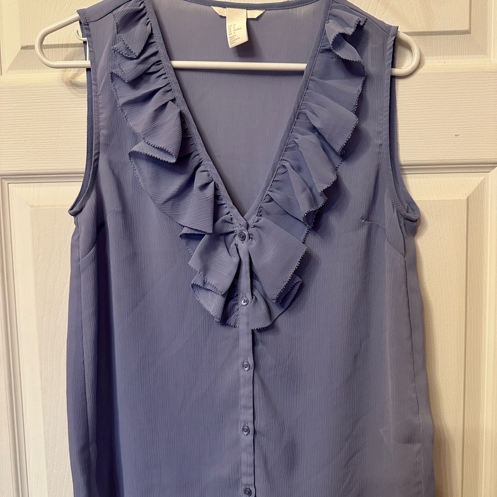 Women's Ruffled V-Neck Top - Blue